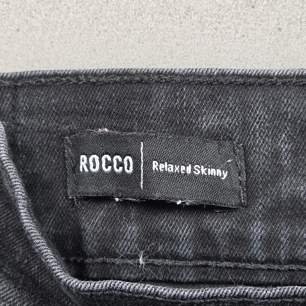 True Religion Rocco Relaxed Skinny Jeans Mens 38 Black Faded Flap Pocket Stretch